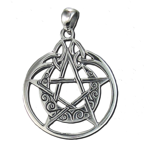 - Sterling Silver Crescent Moon Pentacle Pendant with Circle #TP2829
