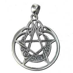 Sterling Silver Crescent Moon Pentacle Pendant with Circle  