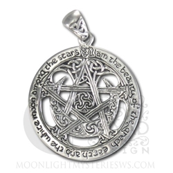 Sterling Silver Extra large Cut Out Moon Pentacle Pendant 