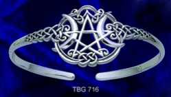 Sterling Silver Heart Pentacle Bracelet Cuff 