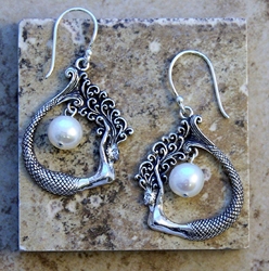 Sterling Silver Mermaid Teardrop Earrings with Pearl Accent 