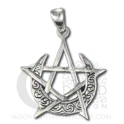 - Sterling Silver Simple Moon Pentacle Pendant #TP2828