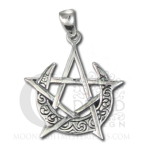 - Sterling Silver Simple Moon Pentacle Pendant #TP2828