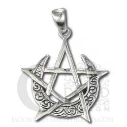 Sterling Silver Simple Moon Pentacle Pendant  