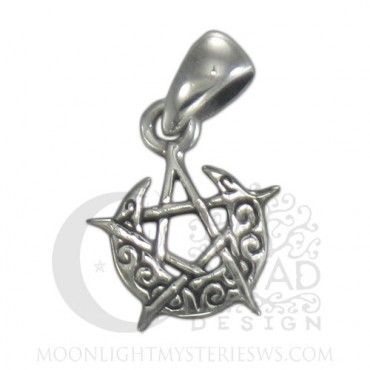 Sterling Silver Tiny Crescent Moon Pentacle Pendant  