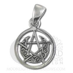 Sterling Silver Tiny Crescent Moon Pentacle with Circle Pendant  