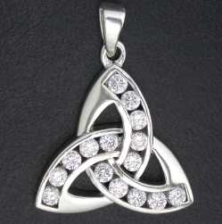 Sterling Silver Triquetra with CZ Large Pendant   