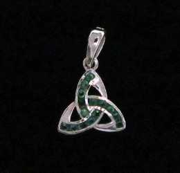Sterling Silver Triquetra with Green CZ- Medium Pendant 