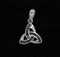 Sterling Silver Triquetra with Green CZ- Medium Pendant 