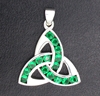Sterling Silver Triquetra with Green Crystal-Large Pendant 