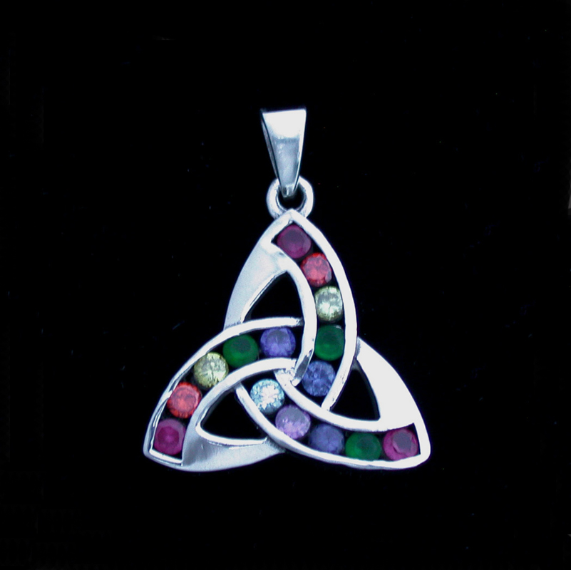 - Sterling Silver Triquetra with Rainbow CZ- Small Pendant #MS340RB