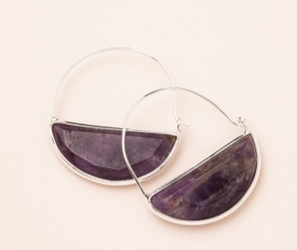 Crystal Prism Hoop Earrings -  Amethyst/Silver Stone Prism Hoop Earring -  Amethyst/Silver