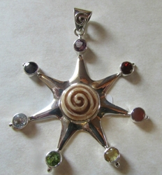 Striking Sterling Silver Spiral Sun Pendant with Chakra Stones 
