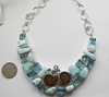 Stunning Bold larimar, blue topaz, amethyst & ammonite Sterling Silver Necklace 