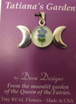 Tatiana's Garden Triple Moon Pendant Forget Me Not 