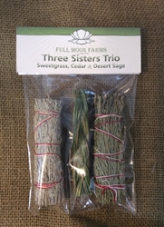 Three Sisters Trio: Sweetgrass, Desert Sage and Cedar Smudgesticks Mini White Sage & Cedar Wands, sage, Omaha, smudge Omaha, 