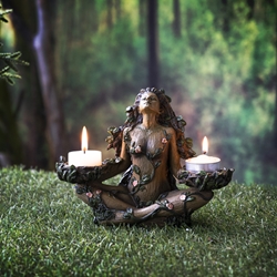 Tree Goddess Gaia Statue Double Candle Holder  Tree Goddess Gaia Statue