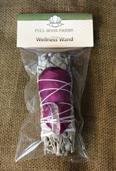 Wellness Wand: White Sage, Rose Petals & Crystal Mini White Sage & Cedar Wands, sage, Omaha, smudge Omaha, Sweetgrass, smudgesticks