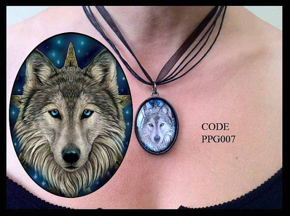 Wolf Pentacle Glass Choker Necklace by Lisa Parker 