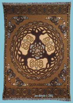 World Tree Throw GOLD TAPESTRY AFGAN THROW by Artist Jen Delyth  