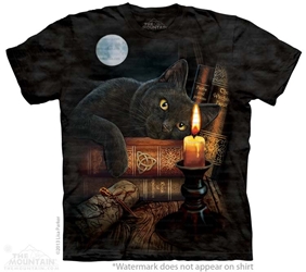 Cat T-Shirt with The Witching Hour design by by Nemesis Now Artist  Lisa Parker  Cat T-Shirt with The Witching Hour design by by Nemesis Now Artist  Lisa Parker, black cat with book of shadows tee shirt, black cat triquetra 
