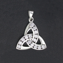 Sterling Silver Triquetra with CZ- Small Pendant 