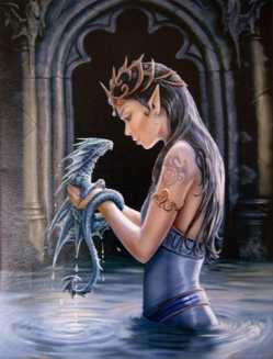 Water Dragon Canvas Art Print by Anne Stokes Water Dragon Canvas Art Print by Anne Stokes, Woman with Dragon in Water